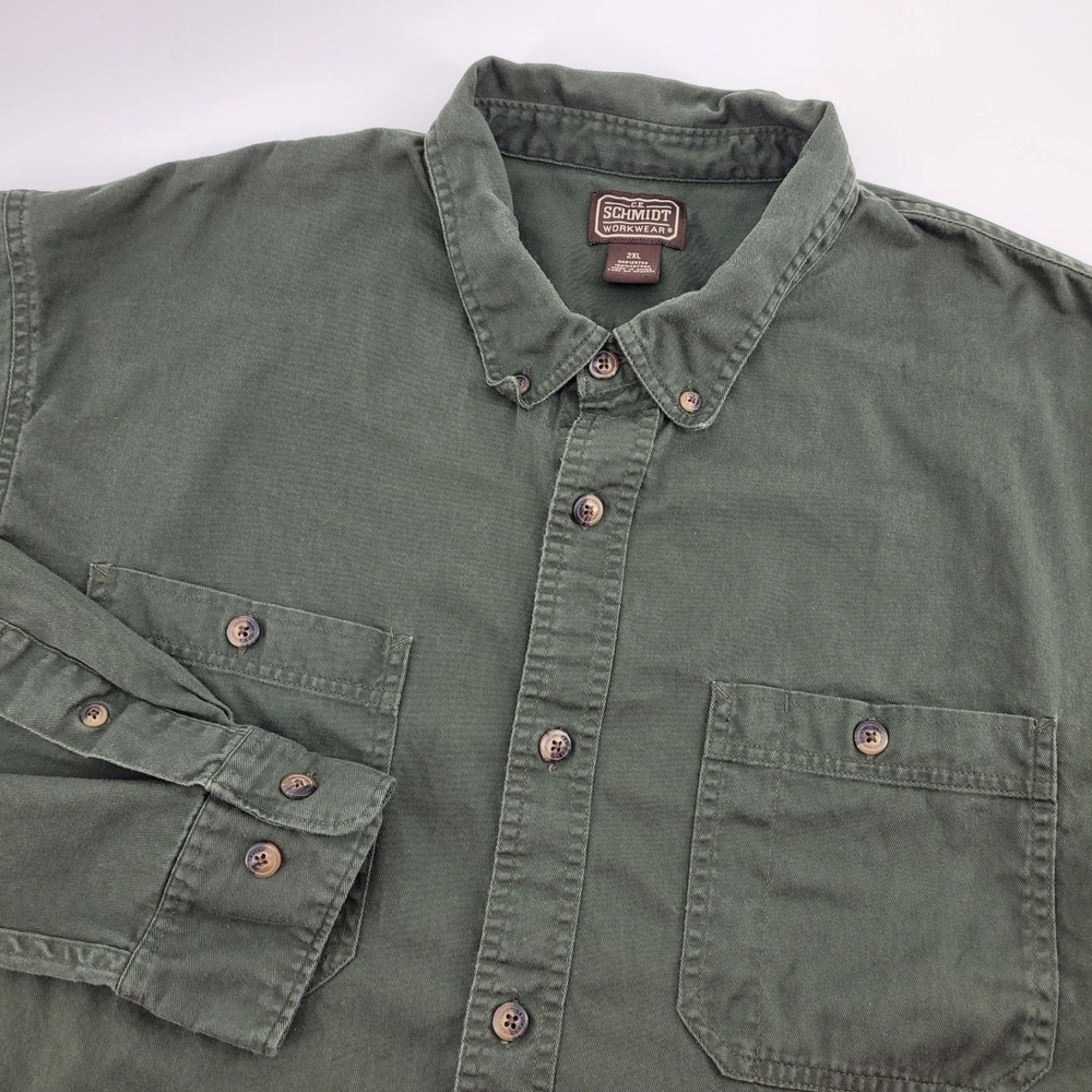 CE Schmidt Workwear Mens 2XL Green Cotton Twill Long Sleeve Shirt Gorpcore Chore
